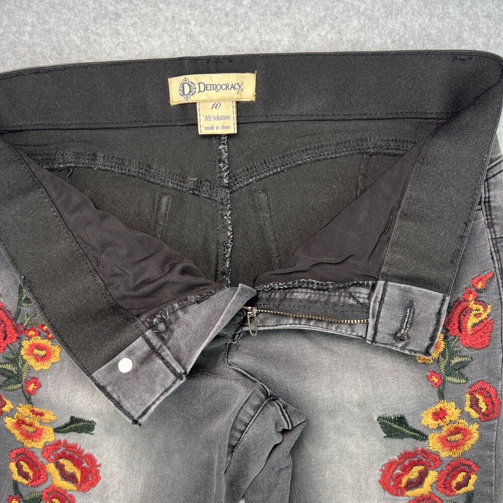Democracy Ab Solution Skinny Jeans 10 Gray Floral Embroidered Mid Rise Stretch - Picture 10 of 16